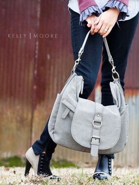 Kelly Moore B Hobo Gray Camera Shoulder Bag with Buckle Front